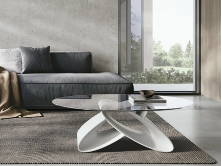 Tavolino ovale Eclipse con piano in vetro e base in poliuretano di Target Point