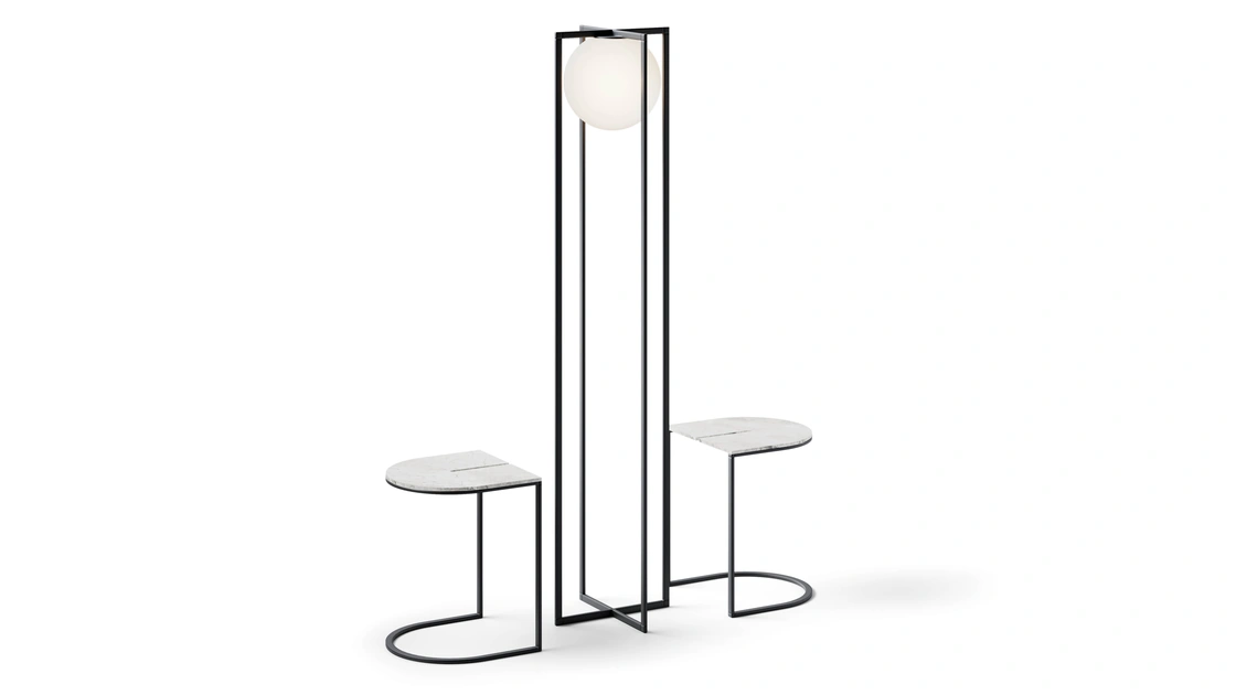 Lampada da terra Inglobata tra due servetti calamitati con top in ceramica effetto marmo Trilly di Egoitaliano