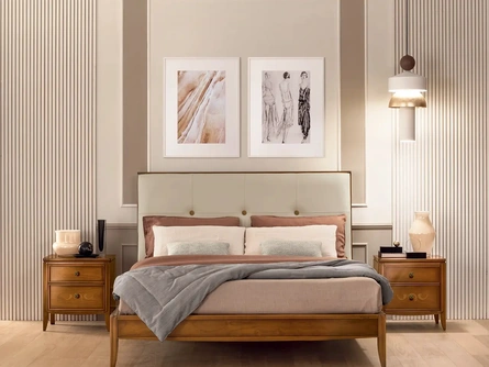 Letto Armonia in legno con testiera in pelle di Le Fablier
