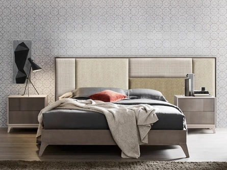Letto Cumino con testiera patchwork in tessuto di Le Fablier