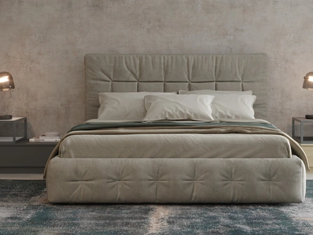 Letto in ecovelluto imbottito e trapuntato con testiera Gastone di Giessegi
