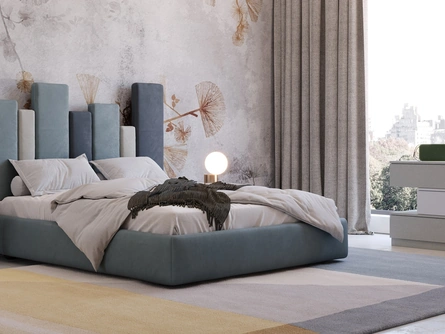 Letto di design in ecovelluto con originale testiera asimmetrica Sidney di Giessegi