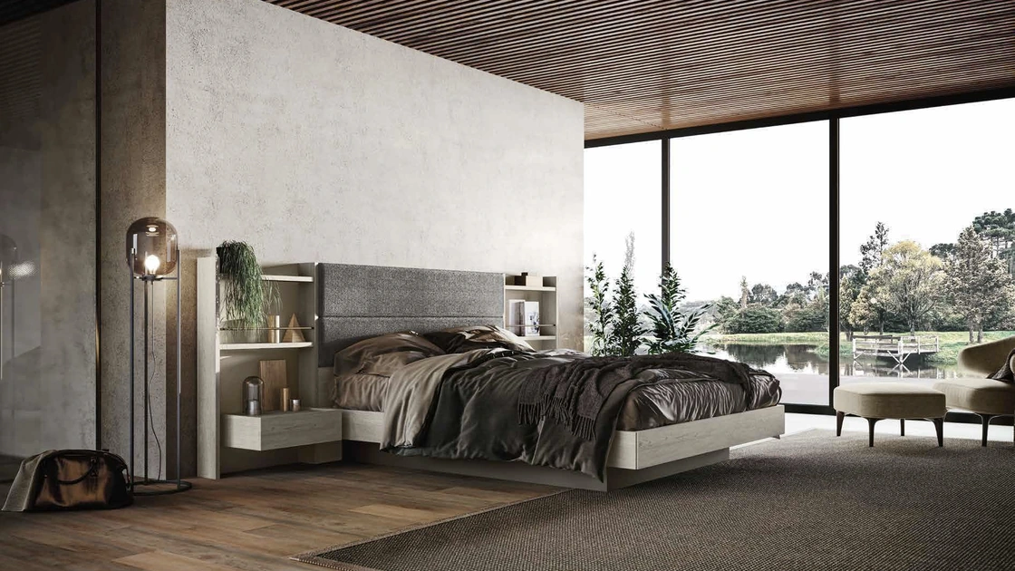 Letto con testiera rivestita in tessuto imbottito Nido Imab