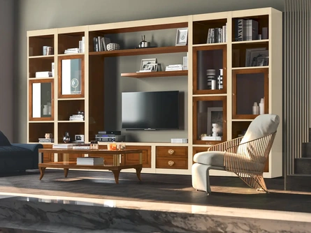 Libreria a muro in legno bicolore Le Mimose composizione 05 di Le Fablier