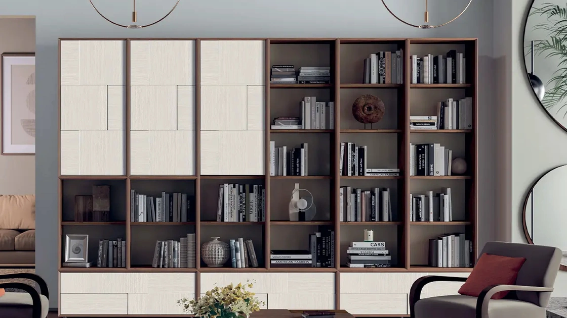Libreria a muro Le Spezie in legno laccato opaco composizione 15 di Le Fablier