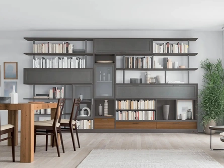 Libreria a muro in legno laccato Melograno composizione 92 di Le Fablier
