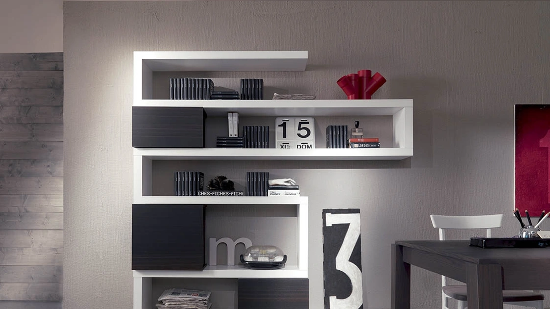 Libreria Side 19 in laccato inverno con contenitori in quercia brown di Fimar