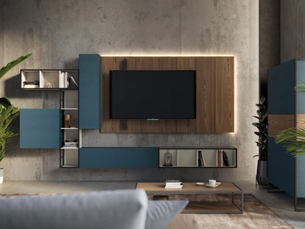 Parete Attrezzata Rebel Living 06 in laccato opaco e legno di Fimar