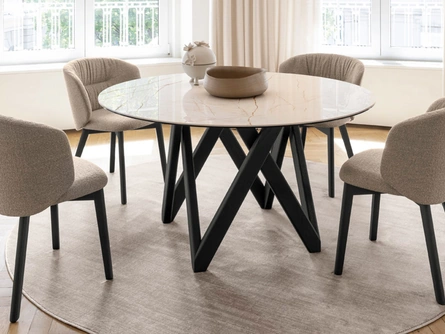 Tavolo rotondo Cartesio con top in ceramica e gambe in metallo di Calligaris