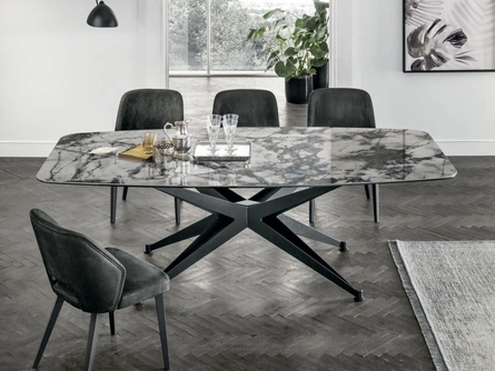 Tavolo Halley con piano in gres e base in metallo laccato antracite di Tomasella