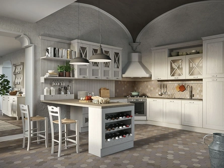 Cucina Classica con penisola Bellagio in Frassino Bianco di Aran