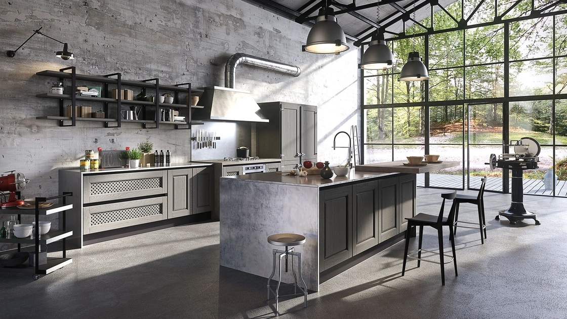 Cucina Classica con isola Bellagio in Legno e Metallo di Aran