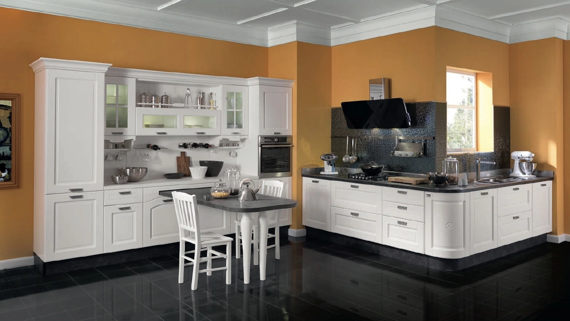 Cucina Classica angolare Imperial Glamour in Frassino Bianco Canapa laccato a poro aperto di Aran