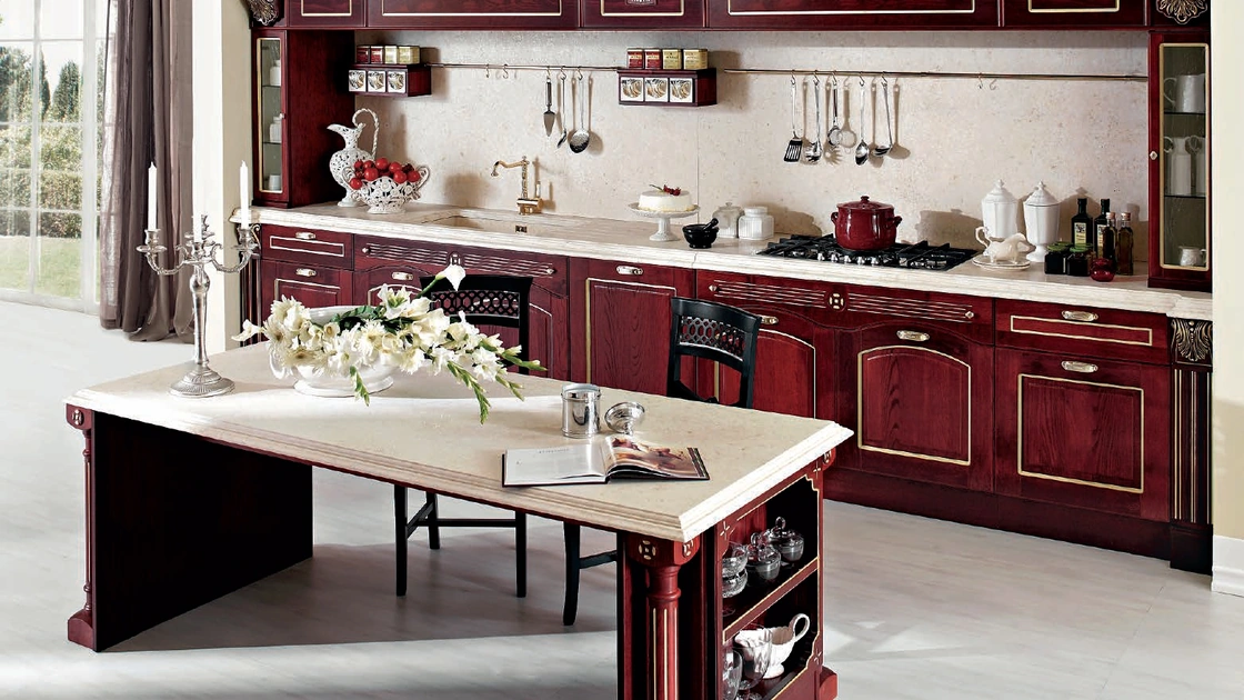 Cucina Classica lineare Imperial Luxury in Frassino tinto in trasparenza Rosso Borgogna di Aran