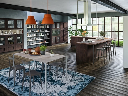 Cucina Classica con isola angolare Licia in Rovere Cuoio di Aran