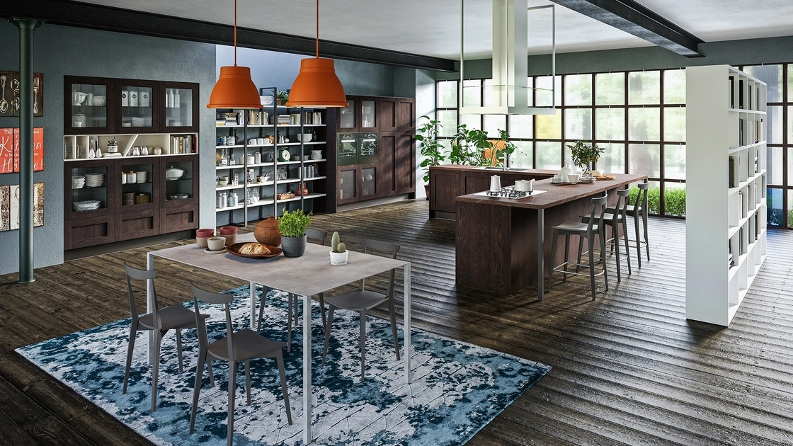 Cucina Classica con isola angolare Licia in Rovere Cuoio di Aran