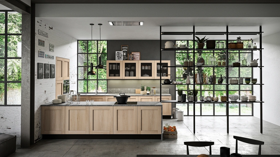 Cucina Classica con penisola Licia in Rovere e Cemento di Aran