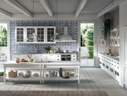 Cucina Classica Ylenia ad angolo in Frassino laccato Bianco di Aran
