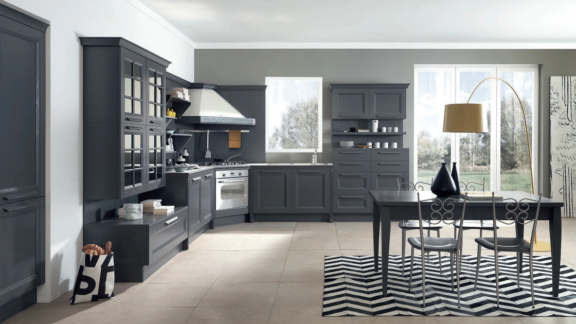 Cucina Classica angolare Ylenia in legno laccato Antracite di Aran