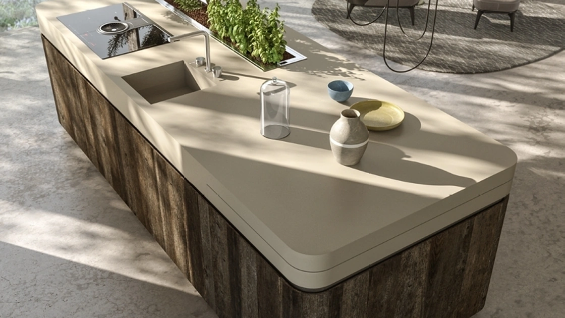 Cucina Design Oasi in Rovere ossidato con angoli smussati di Aran
