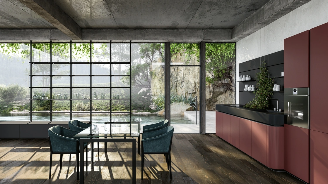 Cucina Design Oasi lineare in laccato opaco Rosso Jaipur di Aran