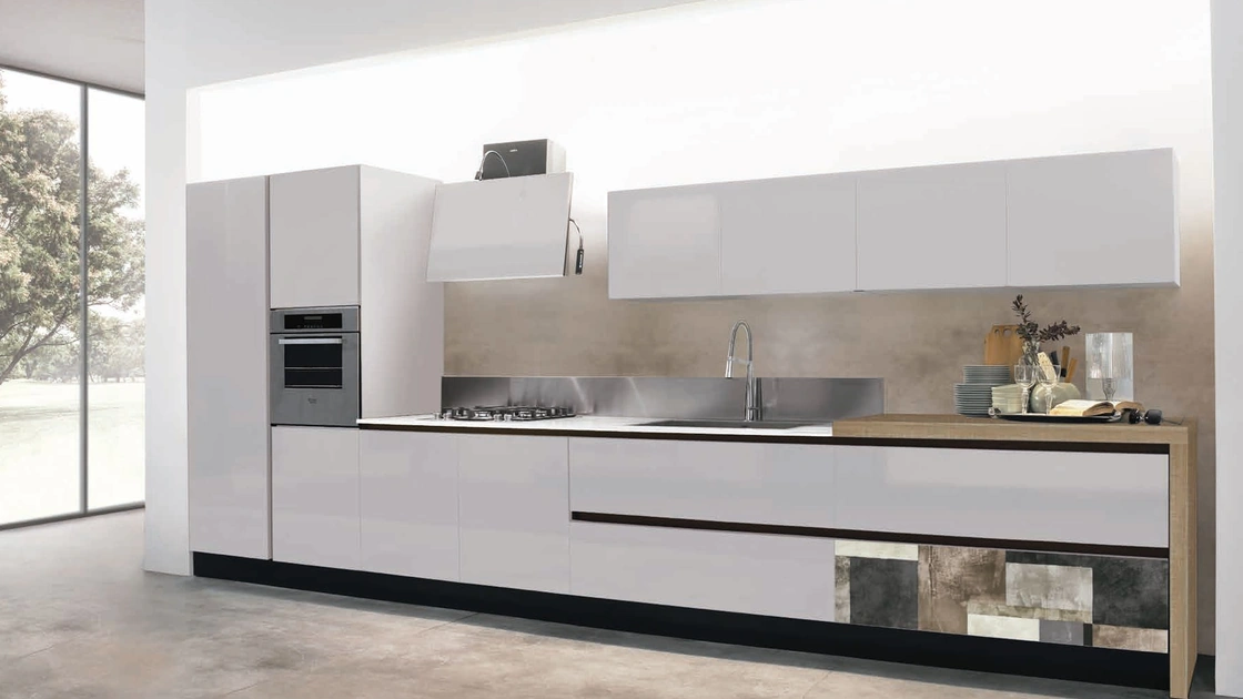 Cucina Design lineare Penelope in laccato Grigio medio lucido di Aran