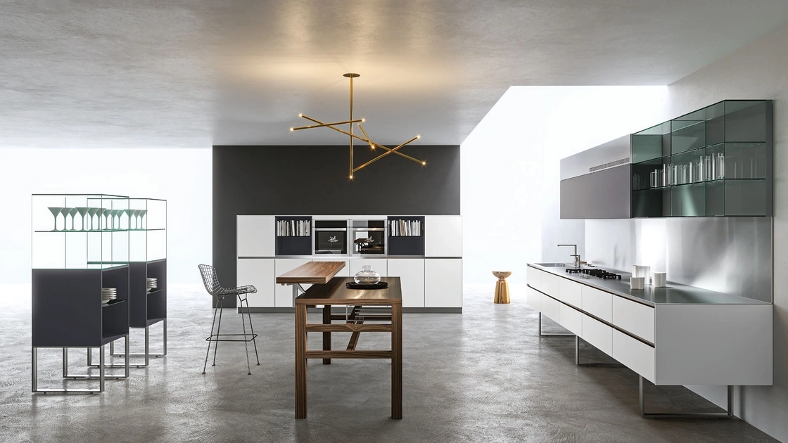 Cucina Design ad angolo Sipario in Fenix Alaska e Grigio Bromo di Aran