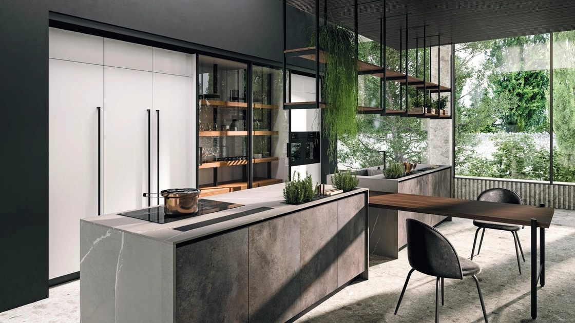 Cucina Design Volare con isola e penisola centrale di Aran
