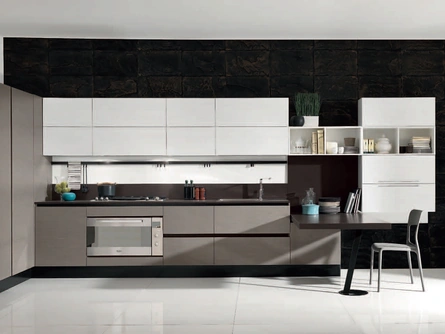 Cucina Design angolare Volare Yellow Fine laccato cenere e bianco di Aran