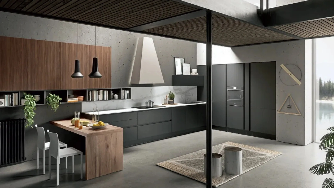 Cucina Erika in Nero opaco e Noce Caracalla di Aran