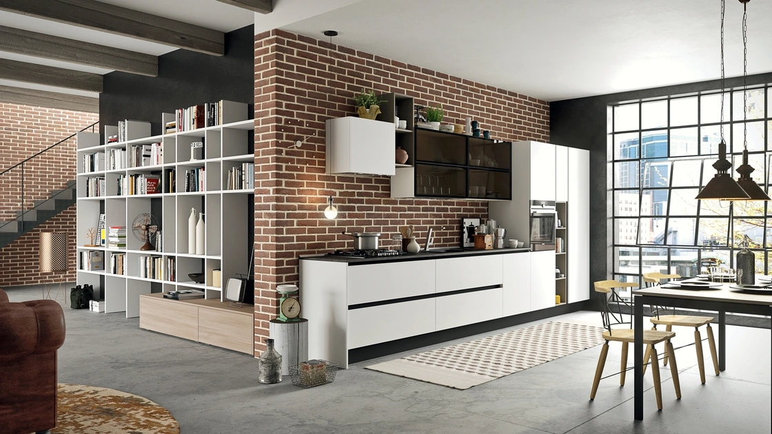 Cucina Moderna lineare Mia in LPL Bianco Seta di Aran
