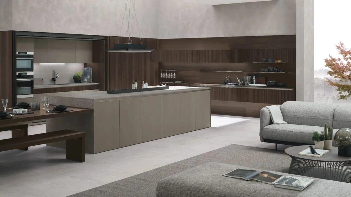 Cucina Moderna Natural 01 in Rovere e Neolith® Cement Satin di Stosa